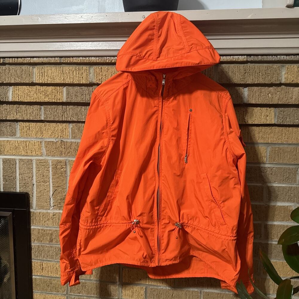 Lauren Ralph Lauren Hooded Rain Jacket Women Size XL Full Zip Ajustable Orange